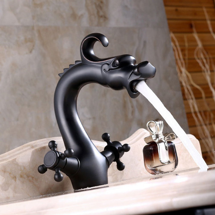 YYBUSHER Retro Black DragonShaped Faucet Single Hole Hot & Cold Water Control Handles Taps
